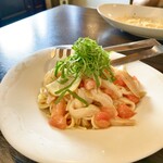 ピッツエリアバール　CACTUS　D'ORO - ・つぶ貝とトマトの冷製ペペロンチーノ大葉添え　生パスタ（乾麺パスタに変更）（2回目www）