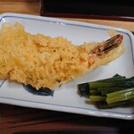 青葉 直利庵 - カリカリの海老天とほうれん草