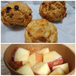 DAIBAN COFFEE cafe - テイクアウトしたスコーン各240円(チョコチップ、くるみ、プレーン)、新登場のりんごあめカップ650円✨