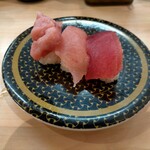 Hama Zushi - まぐろ三種盛り まぐろ・とろびんちょう・まぐろたたき165円