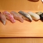 Sushidokoro Tsukumo - シメサバ、エンガワ2、コハダ、イカ、子持ち昆布