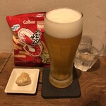 麹町いづみや しろ - 生ビール、カルビーかっぱえびせん、熊本 五ッ木 山うにとうふ