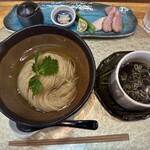 Chuukasoba Narugami Shokudou - 赤茄子出汁の本葛水〆鶏つけ蕎麦