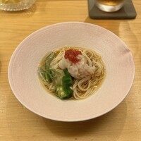 鮨よしかわ 恵比寿 - 素麺＋ジュンサイ、オクラ、梅、ハモ