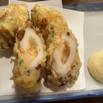 徳田酒店 - ポテサラ詰めのチクワ揚げ。