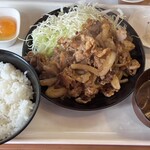 花咲か食堂 - 味噌たれ定食２倍 味噌汁付き 1100円、 生卵90円