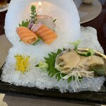 日本料理　たけむら - 鯛、サーモン、鮑　刺身