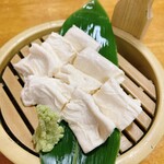 弥満喜 - 湯葉刺し。わさびとどうぞ