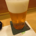 新ばし 星野 - まずはプレミアムモルツをグラスで。