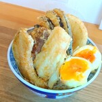Tenpura Nonoka - のっけ天丼(イカ￥150×２、半熟たまご￥150、シイタケ￥120、カボチャ￥110 　ナス￥110、玉ねぎ￥110、普通ごはん￥280)　￥1180