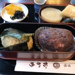 Okame Koujimachi - 甘辛弁当(おでん、おはぎ：つぶ餡、茶めしおにぎり)