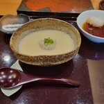 teuchisobashouchikuammasukawa - カリフラワーのポタージュ、蕎麦がき
