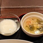 Shisensai Kan - 四川菜館 ＠茅場町 よだれ鶏定食に付くスープと杏仁豆腐