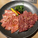 Gyuubee Souan - 「和牛カルビ＆ハラミランチ」
                        小鉢二種・サラダ・スープ・ライス付き、お肉1.5倍 3080円(税込)