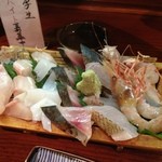 太鼓 - おまかせで頼んだ刺し盛り。