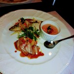 志喜亭 - ぶりのサラダ仕立て、アジのエスカベッシュ、トマトの冷製フラン　トマトのお菓子？茶碗蒸し？