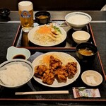 213082055 - 宮崎発祥鶏天南ばん定食、鶏唐揚げ定食、生中