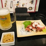 Kawarasoba Pin - たこぶつ、お通し、生ビール