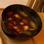 そば切り 石垣 - 季節の熱汁　伊勢赤鶏と夏野菜