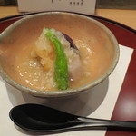 新宿割烹 中嶋 - 揚物はアイナメと水ナスのみぞれ仕立て。沖永良部の石川芋も。