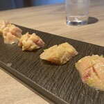 黒毛和牛・生ホルモン まうん - 柚子味噌で味付けされたミノ