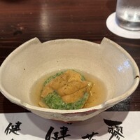 たでの葉 - ❶焼きナスのお浸し、ウニ。