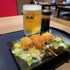 金魚庵 - 珍味セット。串カツ3本と生ビール