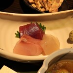 銀座 竹の庵 - 天然鮮魚2種 袋田蒟蒻刺身