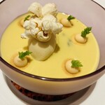 L'OSIER - 玉蜀黍のスープ 玉蜀黍のアイス ポップコーン 雲丹のムース
