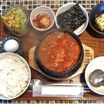 コッテジ - 豆腐チゲランチ（激辛・ご飯大盛）＆ 生卵