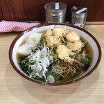 そばの神田東一屋 - 最終日は本店で海老だ！　
      朝そば＋えびかき揚げ！　
      アサソバビンボー！