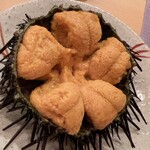 木挽町 とも樹 - 女川のキタムラサキウニ。殻を割ってピンセットで汚れを摘んで丁寧に掃除。ものすごい手間です\(//∇//)\