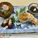 鮨 天ぷら 祇園いわい - 前菜が美味しい。　特に松前漬け　茄子の煮浸しも旨し