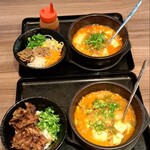 カルビ丼とスン豆腐専門店 韓丼 - カルビ丼(小)、豚キムチスン豆腐セット