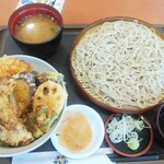 Tendon Tenya Toyama Hongo Ushin Ten - 野菜天丼一人前冷そばセット