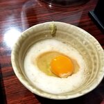 とんかつ六角箸 - 自然薯に玉子。薬味にワサビ。