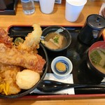 Tempura Hiroba Shokudou - ちく玉天丼、味噌汁、小鉢