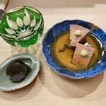 日本橋蛎殻町 すぎた - 鮑肝の味噌漬け あん肝 新政の火の鳥