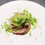 malca - 鯵炭火炙りカルパッチョ。2度目ましてながらグラニテのひんやりお気に入りだからむしろ2度いただけた喜び☆ 夏のお野菜満喫って感じですね