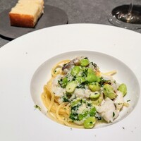 malca - 鱧まるごと骨も卵も青柚子枝豆パスタ。香りも歯ざわりも風味や味わいも良くて美味しかったですね～ 具だくさんなのも嬉しいです☆