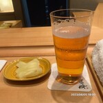 鮨 匠海 - まずはビール。日本酒は田酒。