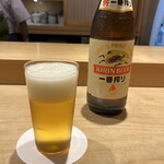 鮨 一二郎 - いただいたお酒。まずはキリン一番搾りで乾杯✩.*˚お仕事頑張ったご褒美！
