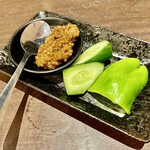 Ganso Zaruyaki Kobayashi Youkei Honten Wasabi - 肉味噌野菜盛り（ピーマン・きゅうり）