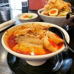 関目団長 - 噴火麺、細麺、味玉追加。