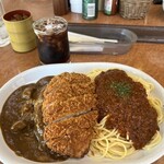 Papi - ビーフカレーとミートソース大盛りにロースカツトッピングのセット1680円