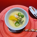 高志の恵み 玄 - 冷製茶碗蒸し　帆立と車海老と潤菜　白海老だし