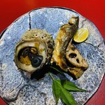 高志の恵み 玄 - 鮎とサザエ　茄子と蓮根の田楽