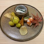 味ひろ - 銀杏、焼き栗、くわい、ばちこ、子持ち鮎の甘露煮、海老、白和え