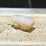 鮨 西崎 - 西崎さんのシグニチャーともいえる「白いか」。
      身質の硬い白烏賊を極薄切りにし、6枚ほど重ねることで、見事なネタへと昇華させた一品。
      甘さが際立って美味しい！