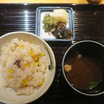 Kyoukaiseki Minokichi - 鱧ととうもろこし御飯　　赤出汁　香の物